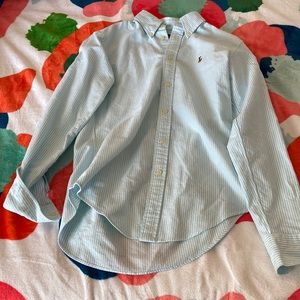 ralph lauren teal and white striped button down